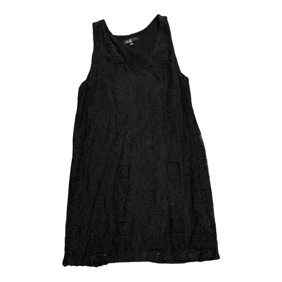 C Luce Black Sleeveless Lace Overlay V Neck Mini Dress - Picture 1 of 12